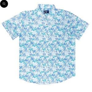 Island Crew Men's Stretch Short Sleeve Aloha Shirt: Palm Plantation, Light Blue